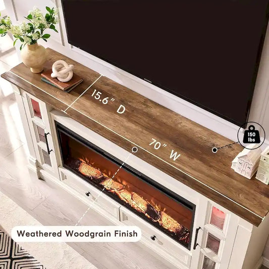 Farmhouse Fireplace TV Stand for up-to-80 TV, Entertainment Center