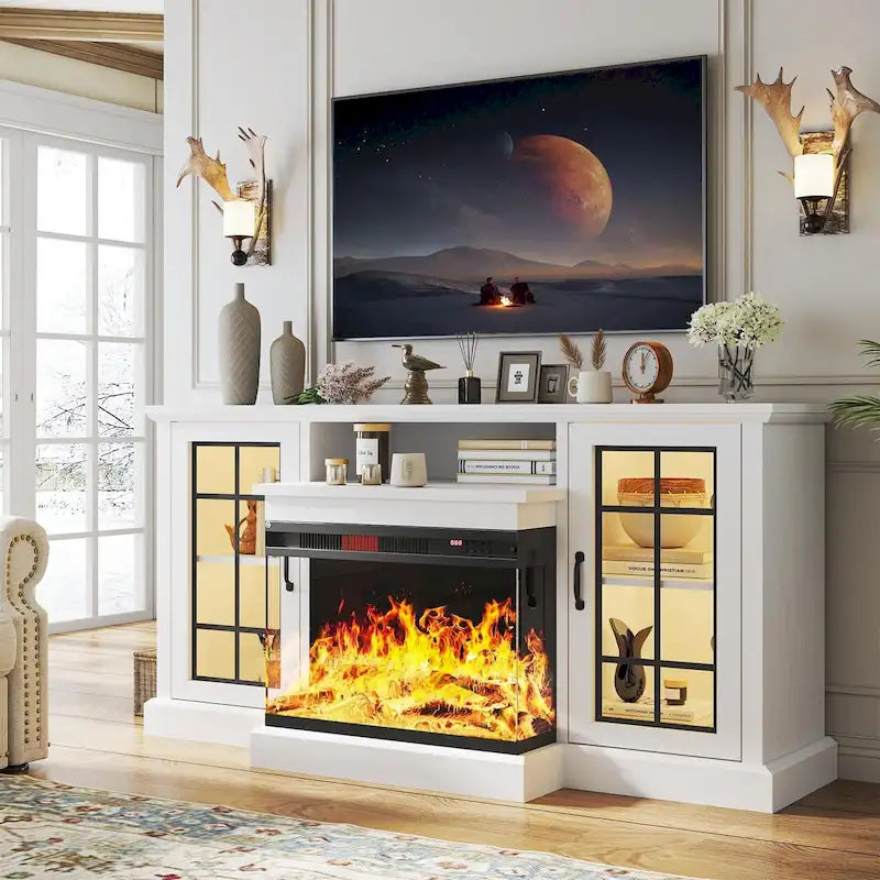 59 Fireplace TV Stand with 3-Sided Glass Electric Fireplace