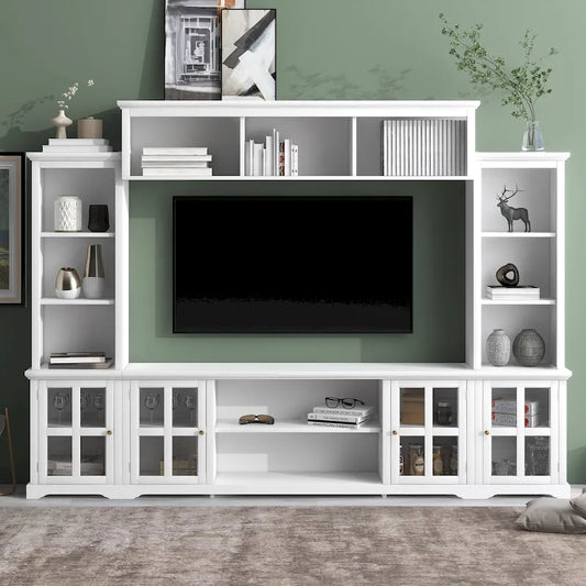 Entertainment Unit with Bridge, TV Console Table for TVs Up to 70, Two Pier Units