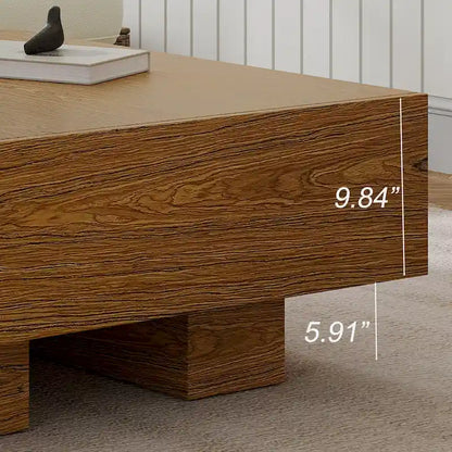 35.43 Square Wood Coffee Table with 2 Drawers, Brown Wood Texture - 35.43