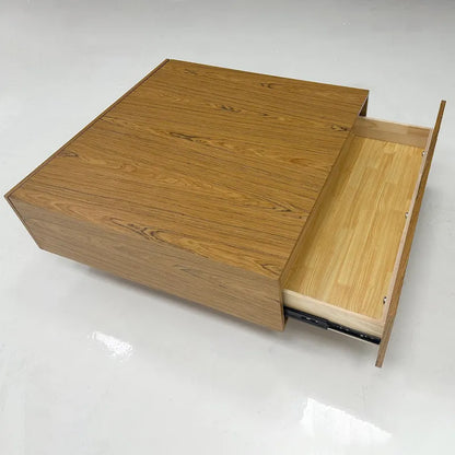 35.43 Square Wood Coffee Table with 2 Drawers, Brown Wood Texture - 35.43