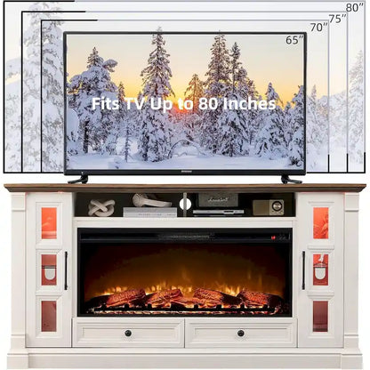 Farmhouse Fireplace TV Stand for up-to-80 TV, Entertainment Center