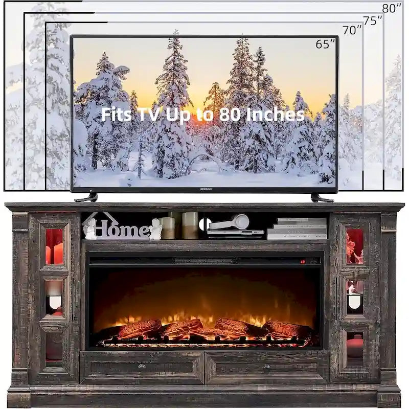 Farmhouse Fireplace TV Stand for up-to-80 TV, Entertainment Center