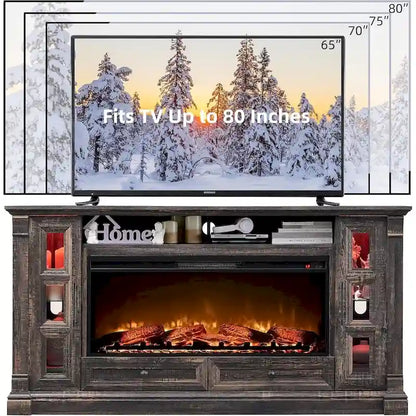 Farmhouse Fireplace TV Stand for up-to-80 TV, Entertainment Center