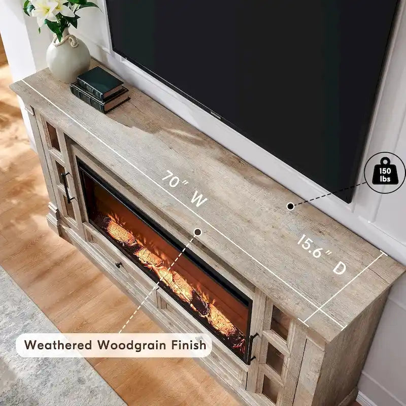 Farmhouse Fireplace TV Stand for up-to-80 TV, Entertainment Center