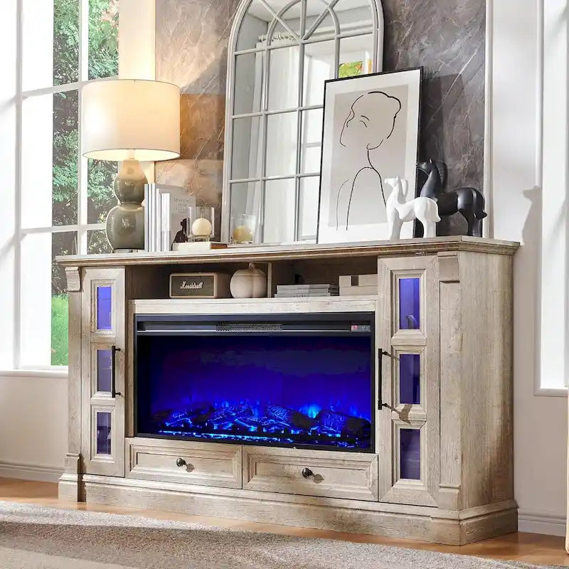 Farmhouse Fireplace TV Stand for up-to-80 TV, Entertainment Center
