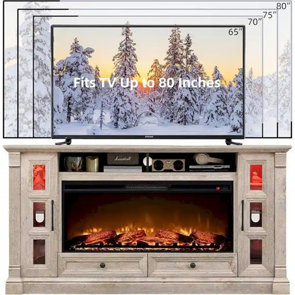 Farmhouse Fireplace TV Stand for up-to-80 TV, Entertainment Center