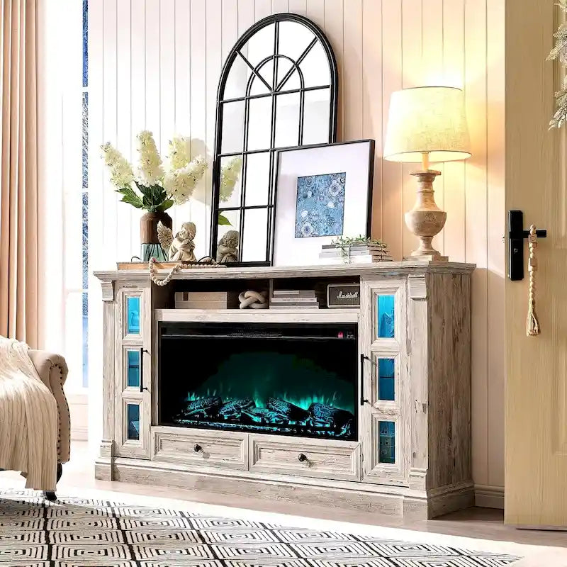 Farmhouse Fireplace TV Stand for up-to-80 TV, Entertainment Center