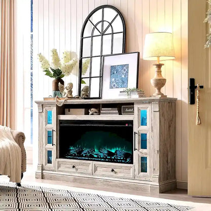 Farmhouse Fireplace TV Stand for up-to-80 TV, Entertainment Center
