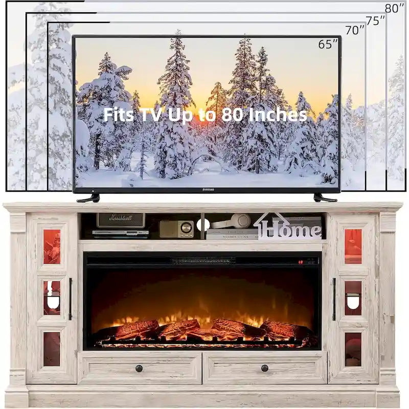 Farmhouse Fireplace TV Stand for up-to-80 TV, Entertainment Center