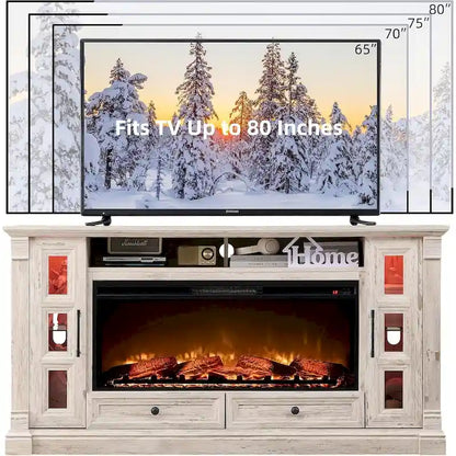 Farmhouse Fireplace TV Stand for up-to-80 TV, Entertainment Center