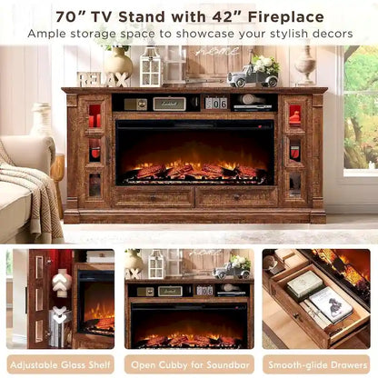 Farmhouse Fireplace TV Stand for up-to-80 TV, Entertainment Center