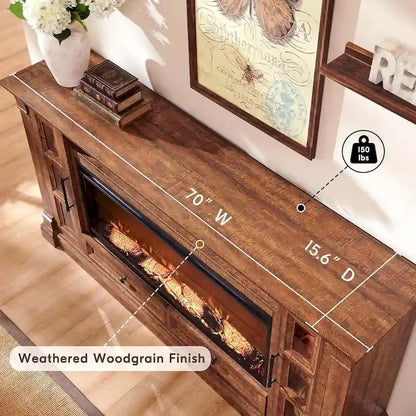 Farmhouse Fireplace TV Stand for up-to-80 TV, Entertainment Center