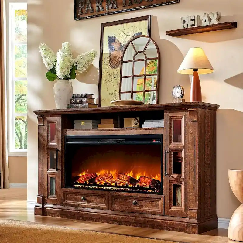 Farmhouse Fireplace TV Stand for up-to-80 TV, Entertainment Center