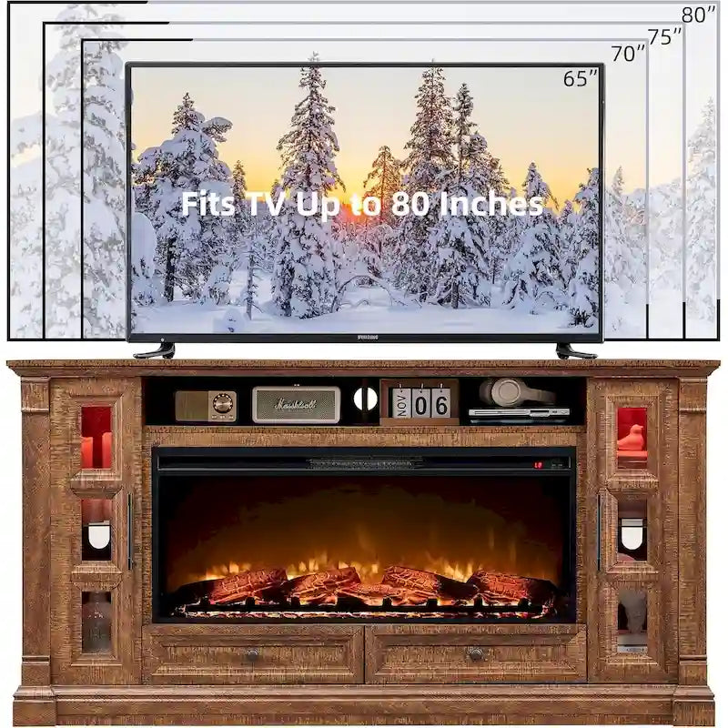 Farmhouse Fireplace TV Stand for up-to-80 TV, Entertainment Center