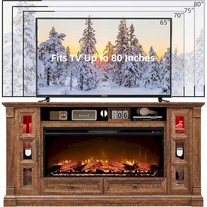 Farmhouse Fireplace TV Stand for up-to-80 TV, Entertainment Center
