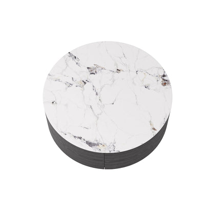 Modern Marble Top Round Coffee Table with Metal Base and 2 Drawers