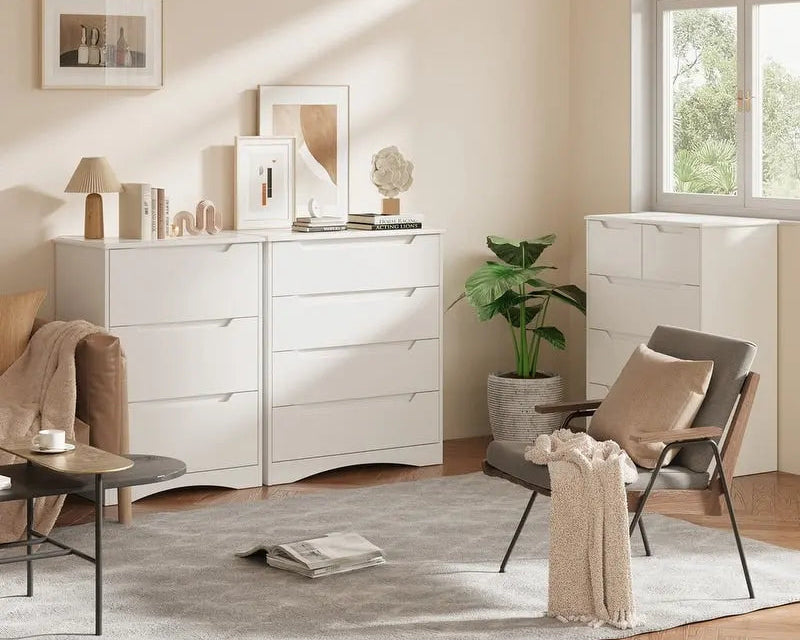 4 Drawer Dresser Chest of Drawers White for Bedroom, Modern Vertical Storage Dressing Table