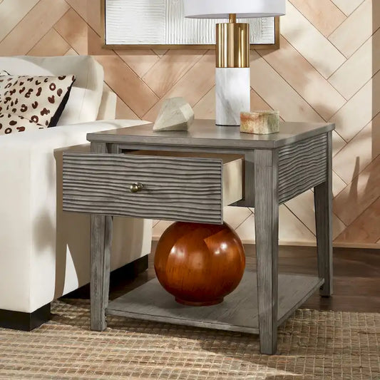 Coober Antique Grey Finish Grey Fiber Cement End Table with Shelf by iNSPIRE Q Modern