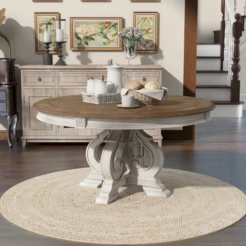 The Gray Barn Caelum Farmhouse Antique White 60-inch Wood Round Dining Table