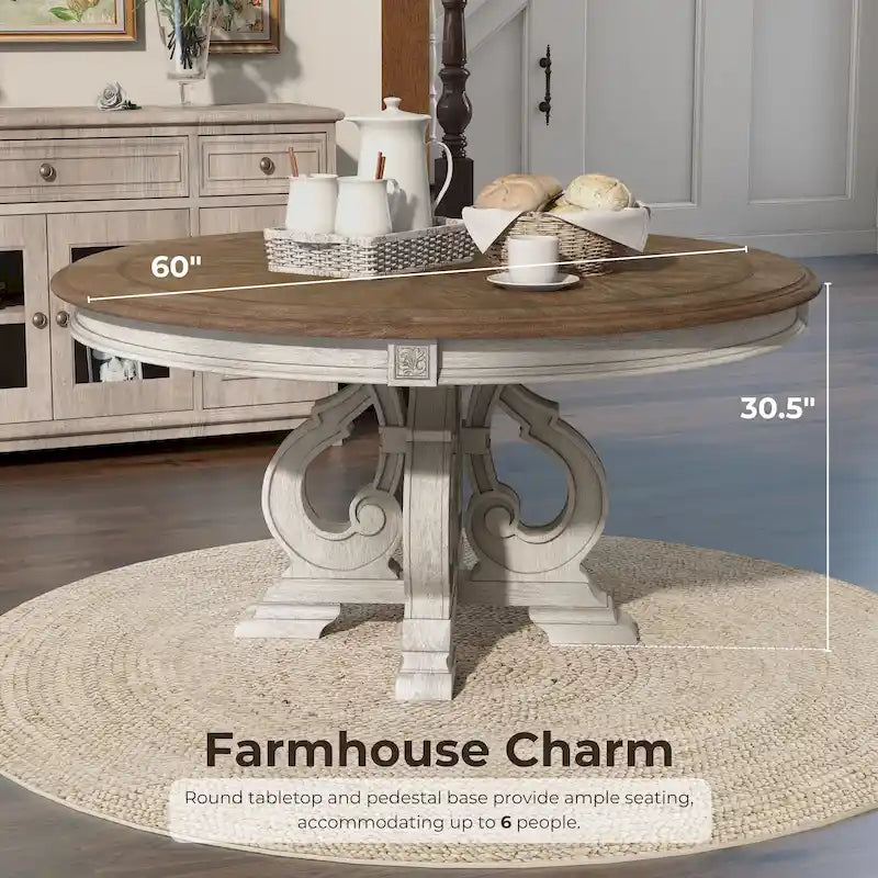 The Gray Barn Caelum Farmhouse Antique White 60-inch Wood Round Dining Table