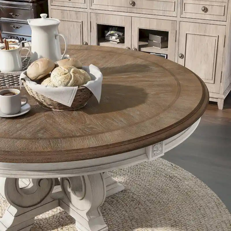The Gray Barn Caelum Farmhouse Antique White 60-inch Wood Round Dining Table