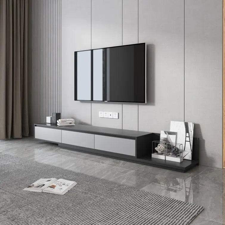 Extendable 118 Modern TV Stand with 3 Spacious Drawers, Adjustable Length Media Console for Living Room