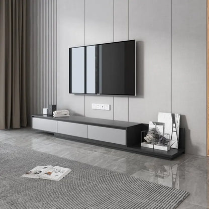 Extendable 118 Modern TV Stand with 3 Spacious Drawers, Adjustable Length Media Console for Living Room