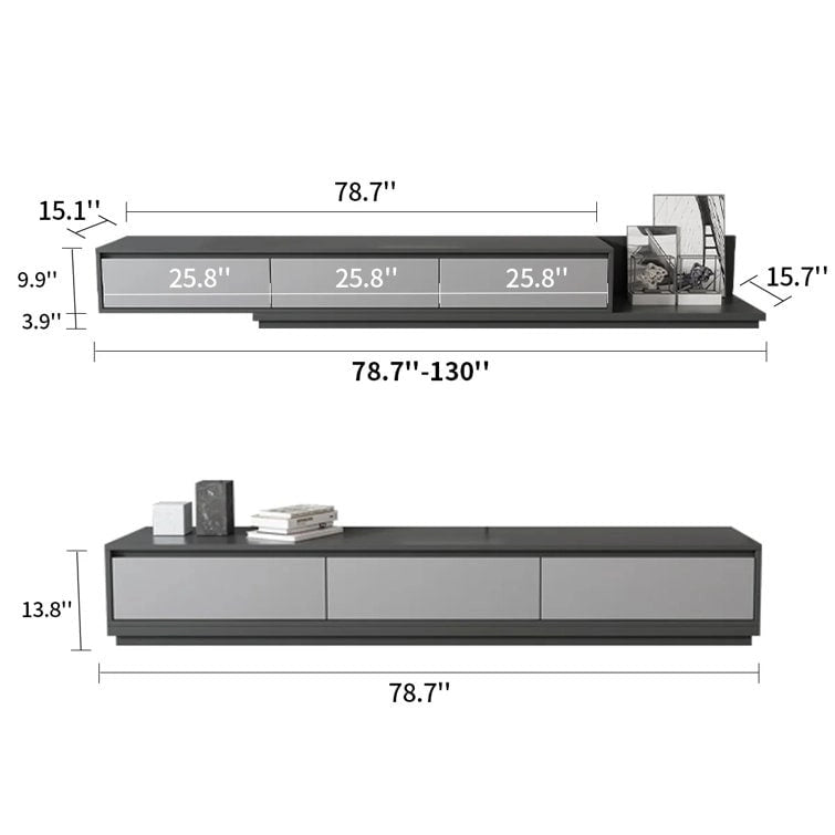 Extendable 118 Modern TV Stand with 3 Spacious Drawers, Adjustable Length Media Console for Living Room