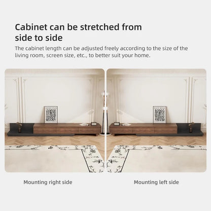 Extendable 118 Modern TV Stand with 3 Spacious Drawers, Adjustable Length Media Console for Living Room