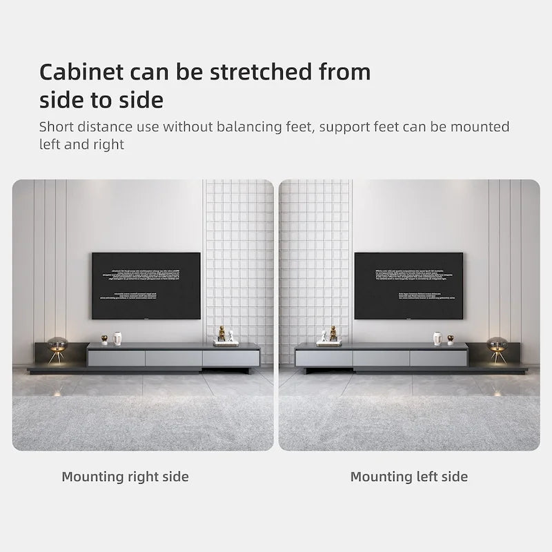 Extendable 118 Modern TV Stand with 3 Spacious Drawers, Adjustable Length Media Console for Living Room