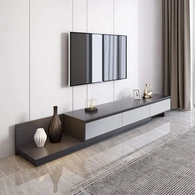 Extendable 118 Modern TV Stand with 3 Spacious Drawers, Adjustable Length Media Console for Living Room