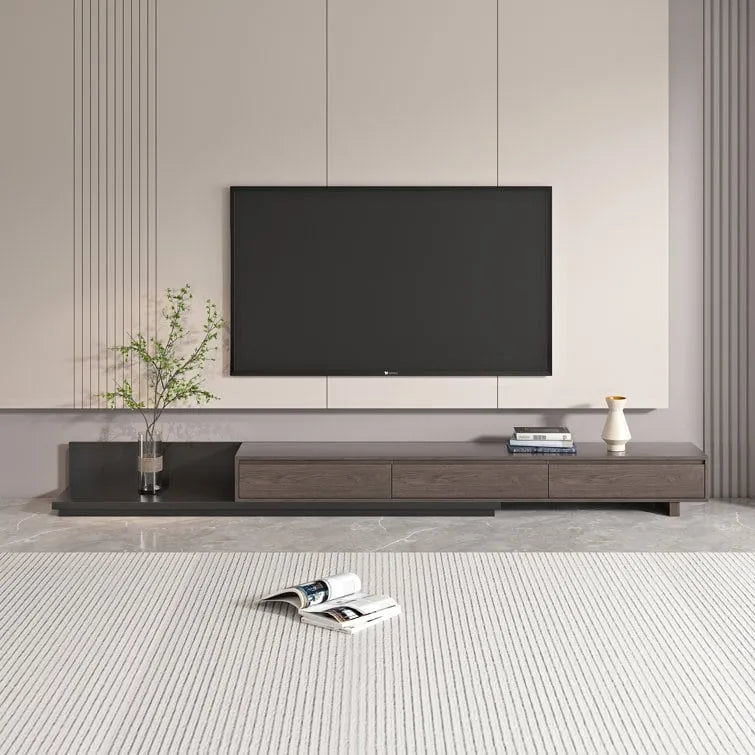 Extendable 118 Modern TV Stand with 3 Spacious Drawers, Adjustable Length Media Console for Living Room