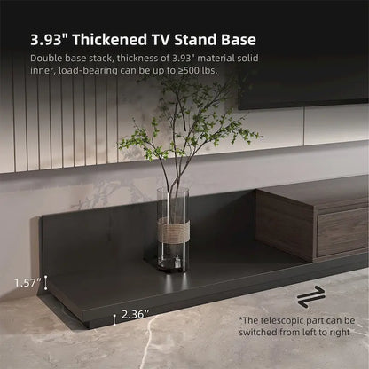 Extendable 118 Modern TV Stand with 3 Spacious Drawers, Adjustable Length Media Console for Living Room