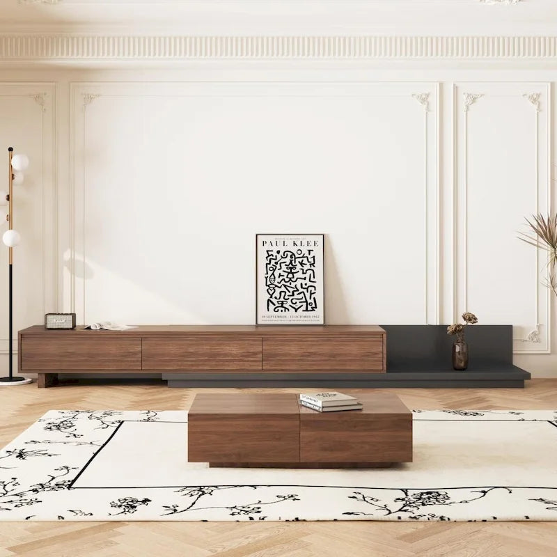 Extendable 118 Modern TV Stand with 3 Spacious Drawers, Adjustable Length Media Console for Living Room