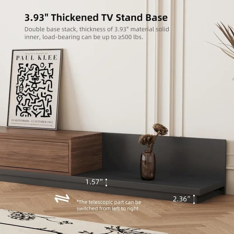 Extendable 118 Modern TV Stand with 3 Spacious Drawers, Adjustable Length Media Console for Living Room