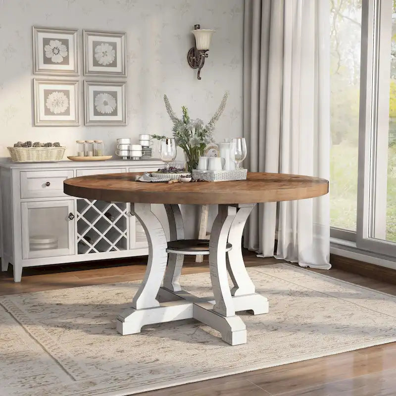 Furniture of America Sylmer Farmhouse 54-inch Wood Round Dining Table