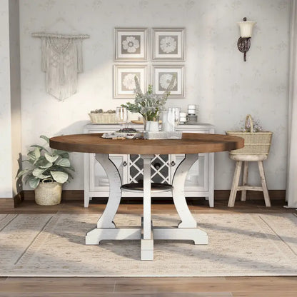 Furniture of America Sylmer Farmhouse 54-inch Wood Round Dining Table