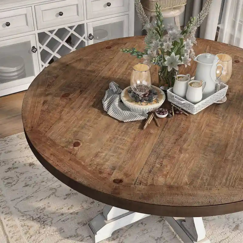 Furniture of America Sylmer Farmhouse 54-inch Wood Round Dining Table