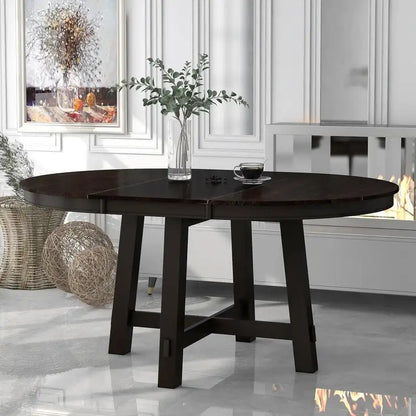Farmhouse Round Extendable Dining Table with 16 Leaf Wood