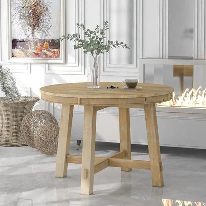 Farmhouse Round Extendable Dining Table with 16 Leaf Wood
