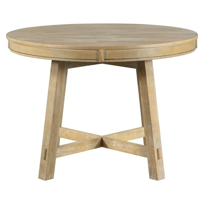 Farmhouse Round Extendable Dining Table with 16 Leaf Wood