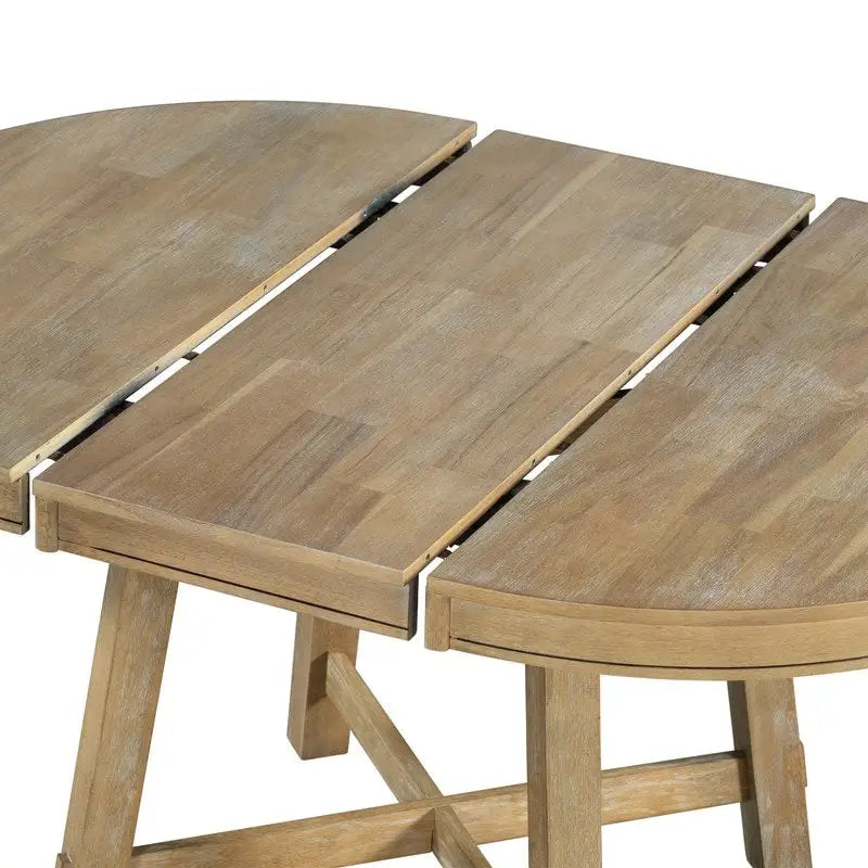 Farmhouse Round Extendable Dining Table with 16 Leaf Wood
