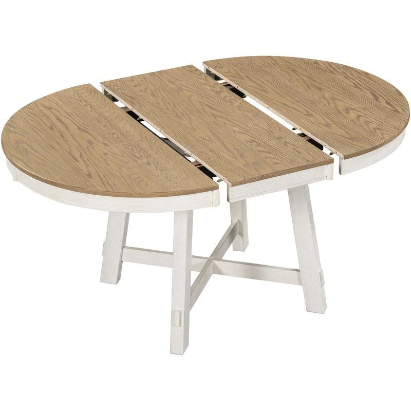 Farmhouse Round Extendable Dining Table with 16 Leaf Wood