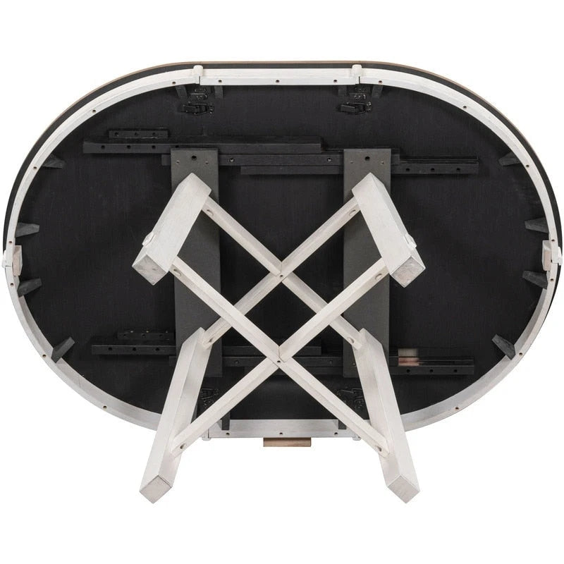 Farmhouse Round Extendable Dining Table with 16 Leaf Wood