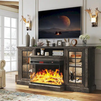59 Fireplace TV Stand with 3-Sided Glass Electric Fireplace
