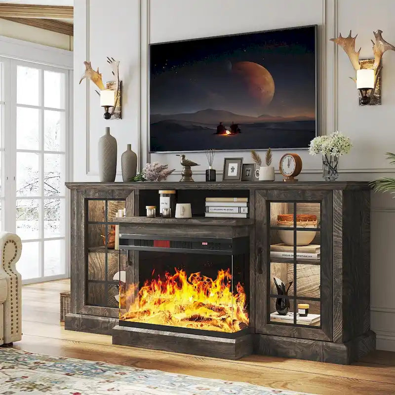 59 Fireplace TV Stand with 3-Sided Glass Electric Fireplace