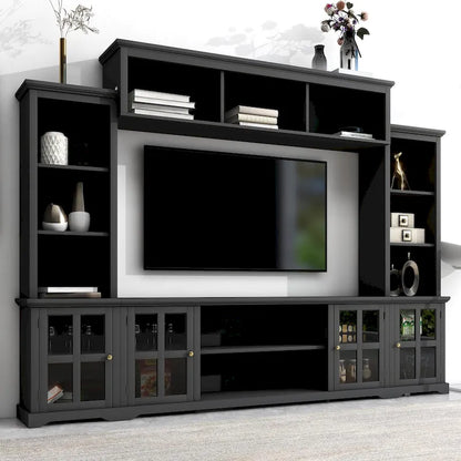 Entertainment Unit with Bridge, TV Console Table for TVs Up to 70, Two Pier Units