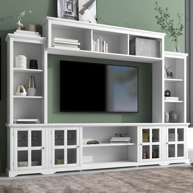 Entertainment Unit with Bridge, TV Console Table for TVs Up to 70, Two Pier Units