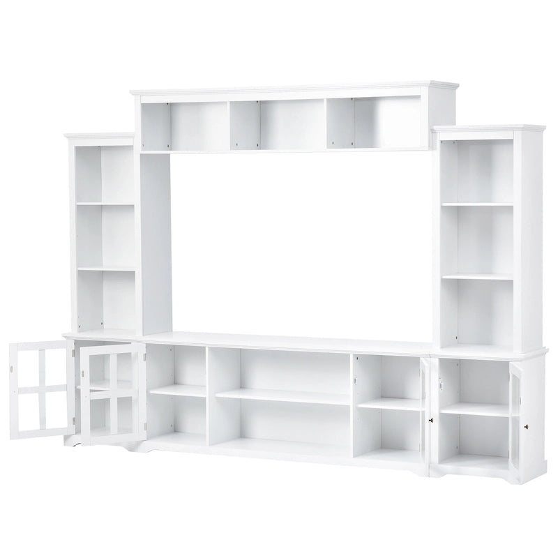 Entertainment Unit with Bridge, TV Console Table for TVs Up to 70, Two Pier Units